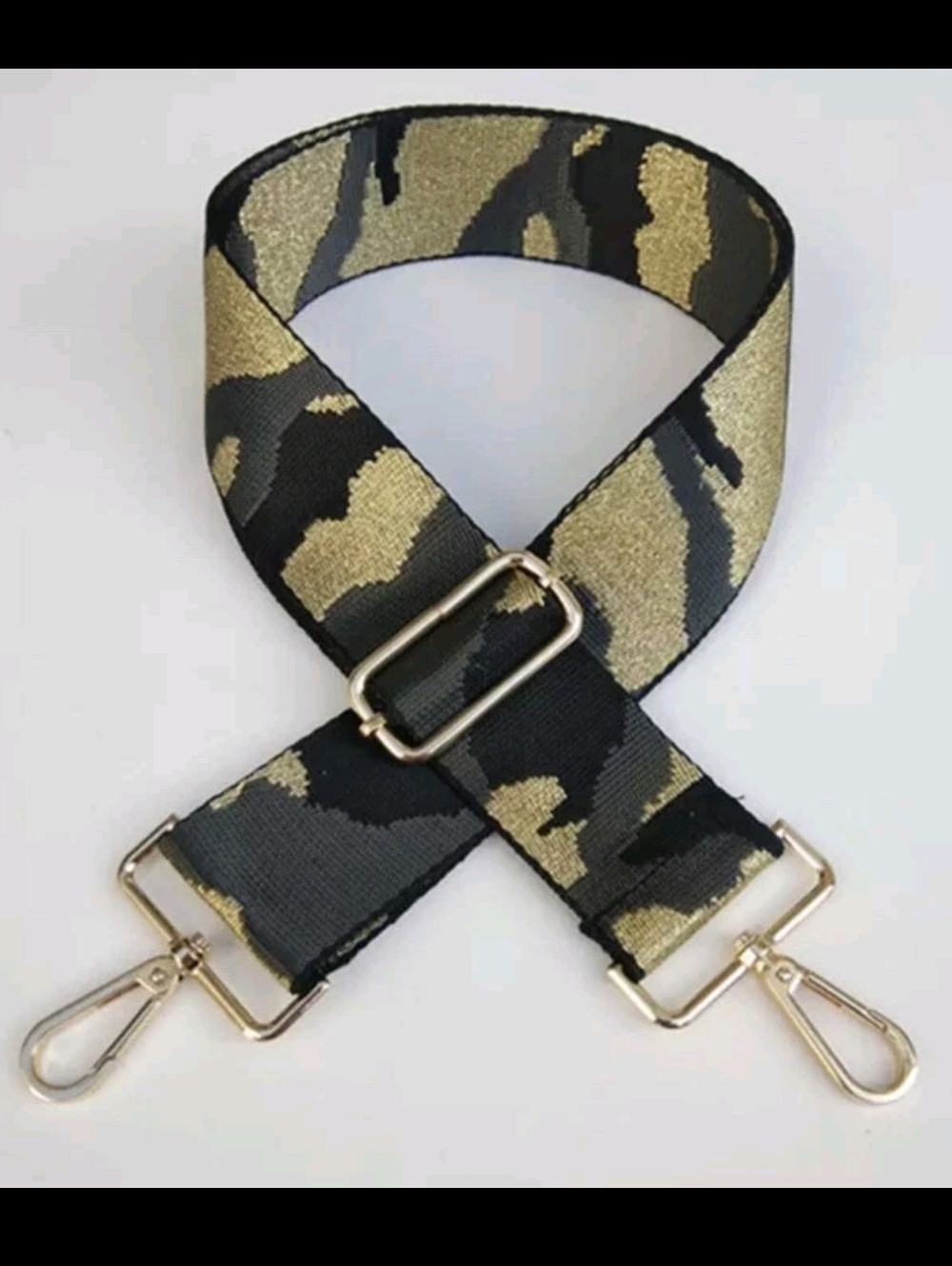 Adjustable Metallic Gold & Black Camouflage Bag Strap